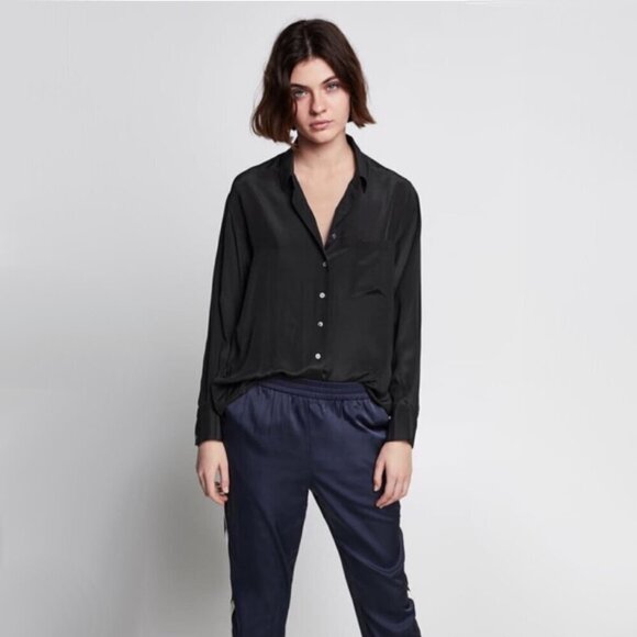 EUC Zara navy blue satin-like jogger trackpants with racer stripes, S - Picture 3 of 10